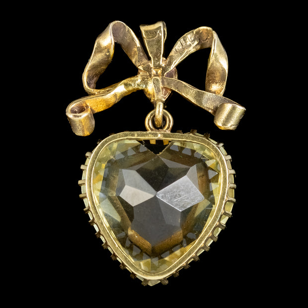 Antique Edwardian Citrine Heart Pendant 15ct Gold 10ct Citrine