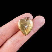 Antique Edwardian Diamond Heart Locket 15ct Gold Dated 1910
