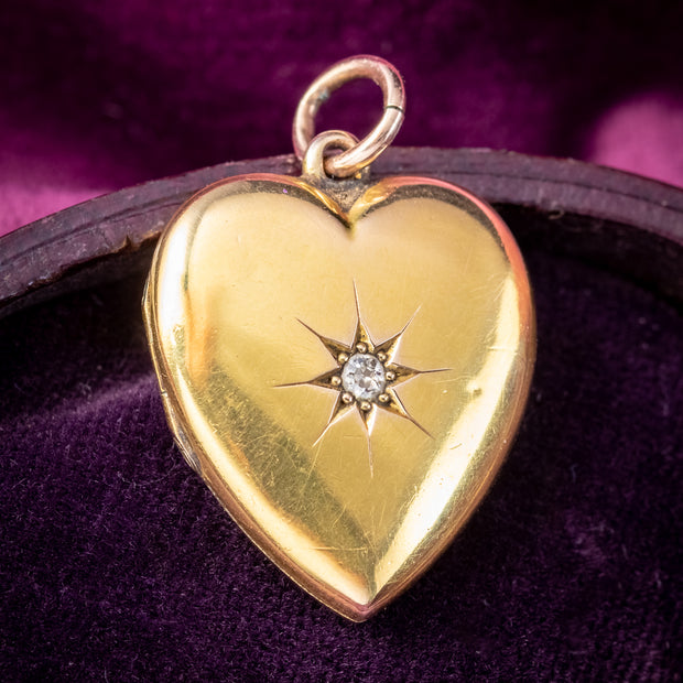 Antique Edwardian Diamond Heart Locket 15ct Gold Dated 1910