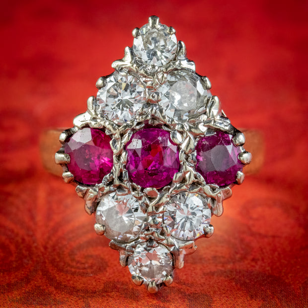 Antique Edwardian Diamond Ruby Cluster Ring 1.45ct Of Ruby Circa 1905