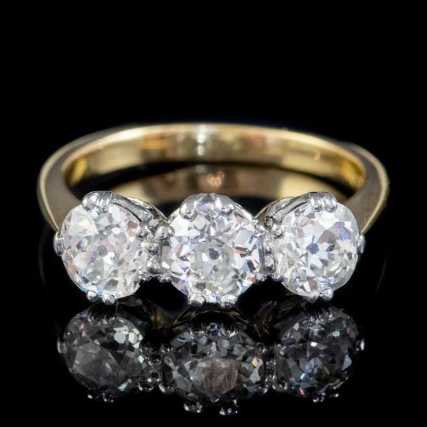 Antique Edwardian Diamond Trilogy Ring 18ct Gold Platinum 2.30ct Of Diamond Circa 1905