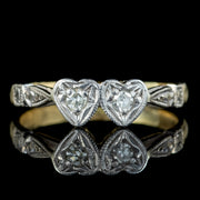 Antique Edwardian Double Diamond Heart Ring 