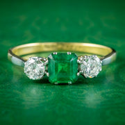 Antique Edwardian Emerald Diamond Trilogy Ring 0.80ct Emerald