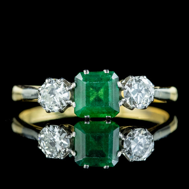 Antique Edwardian Emerald Diamond Trilogy Ring 0.80ct Emerald