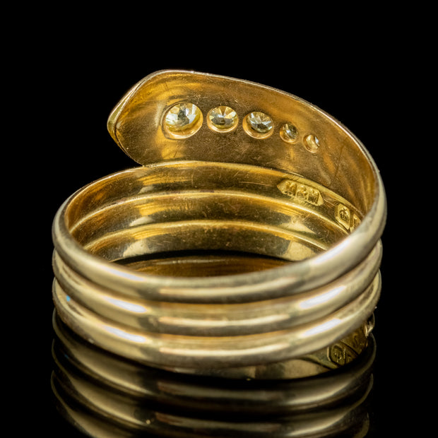 Antique Edwardian Fancy Yellow Diamond Snake Ring Dated 1918 