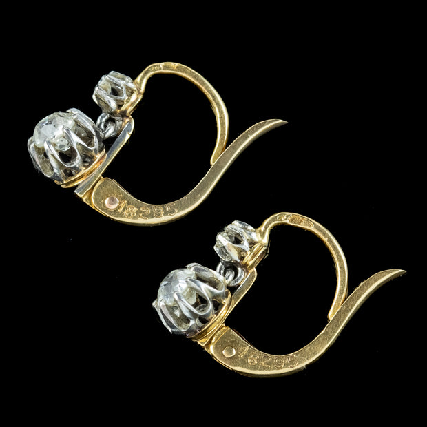 Antique Edwardian French Diamond Earrings 18ct Gold 0.62ct Total 