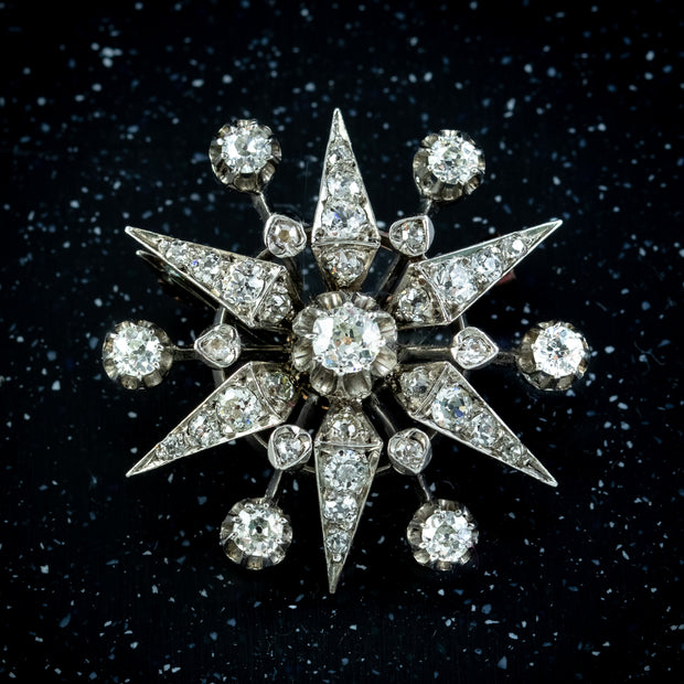 Antique Edwardian French Diamond Star Brooch 2.3ct Of Diamond 