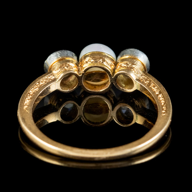 Antique Edwardian French Pearl Diamond Trilogy Ring Circa 1905