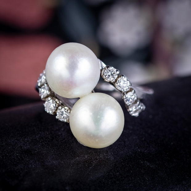Antique Edwardian French Pearl Diamond Twist Ring Circa 1915