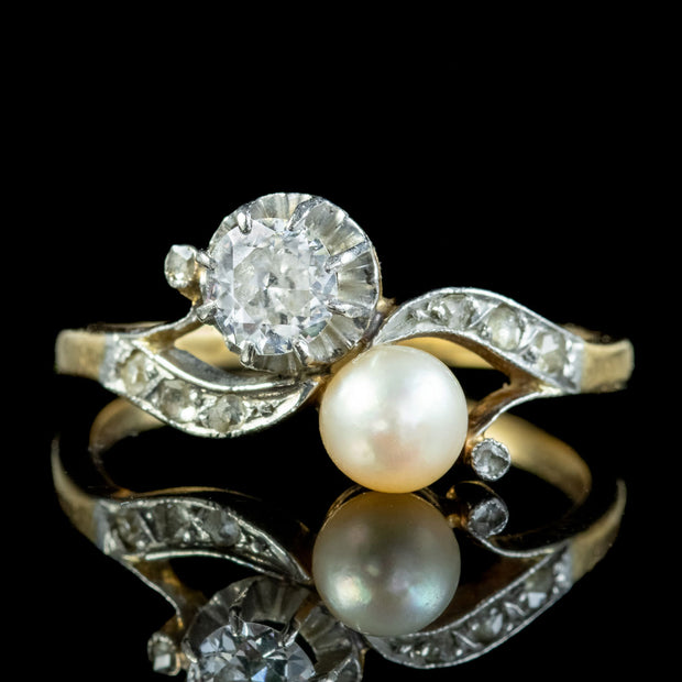 Antique Edwardian French Toi Et Moi Diamond Pearl Ring 