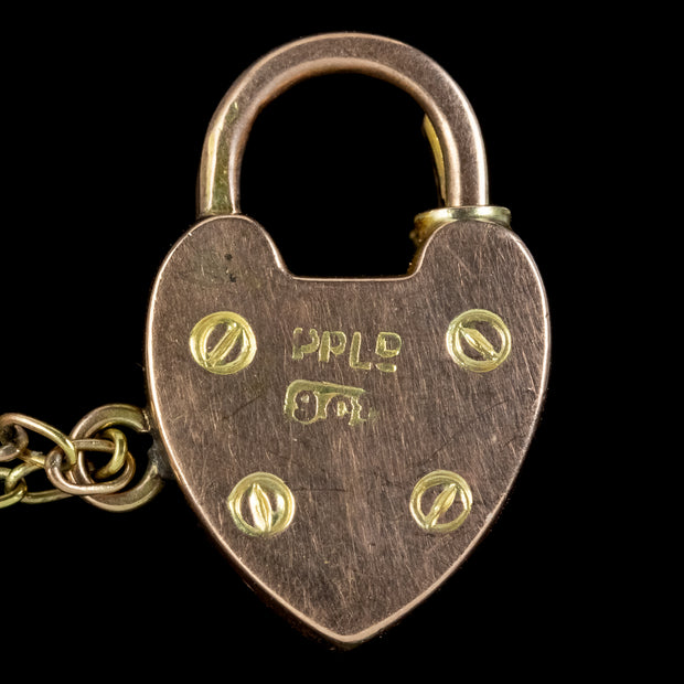 Antique Edwardian Heart Padlock Bracelet 9ct Gold Circa 1910 