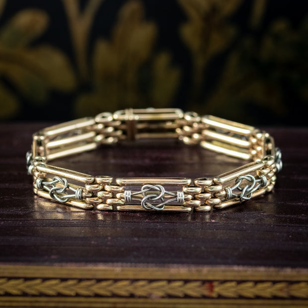 Antique Edwardian Love Knot Gate Bracelet Platinum 18ct Gold