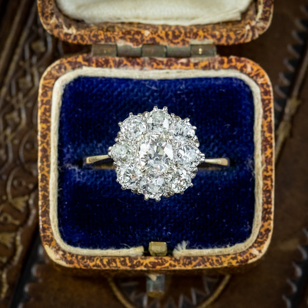 Antique Edwardian Old Cut Diamond Cluster Ring 2.3ct Diamond