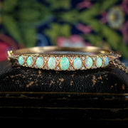 Antique Edwardian Opal Diamond Bangle 15ct Gold Dated 1911