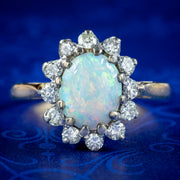 Antique Edwardian Opal Diamond Cluster Ring 2ct Opal