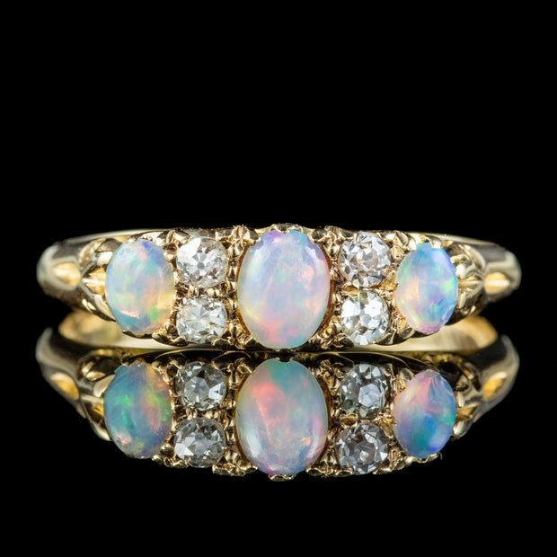 Antique Edwardian Opal Diamond Ring Dated 1901