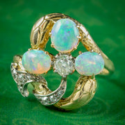 Antique Victorian Opal Diamond Snake Ring 2.20ct Of Opal