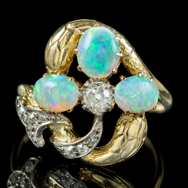 Antique Victorian Opal Diamond Snake Ring 2.20ct Of Opal