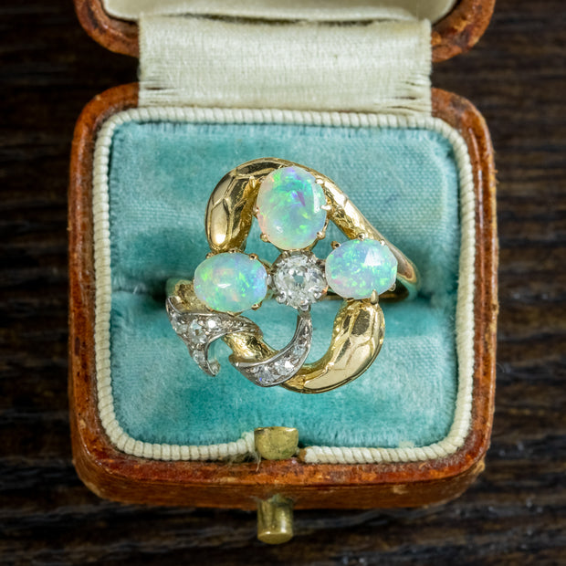 Antique Victorian Opal Diamond Snake Ring 2.20ct Of Opal