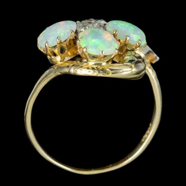 Antique Victorian Opal Diamond Snake Ring 2.20ct Of Opal