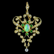 Antique Edwardian Opal Garnet Pearl Diamond Pendant 15ct Gold Circa 1905