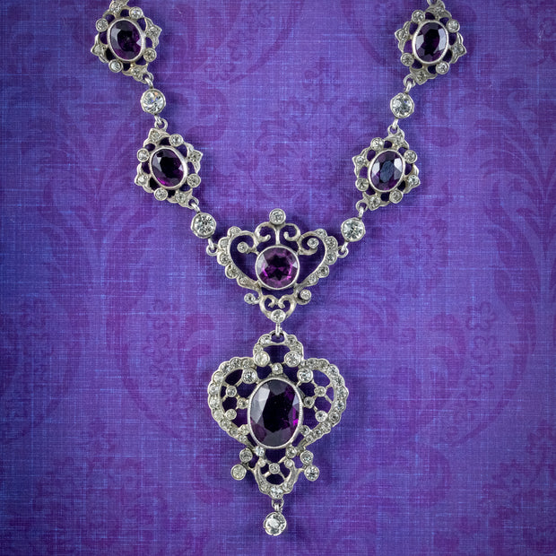 Antique Edwardian Paste Lavaliere Necklace Silver Circa 1910