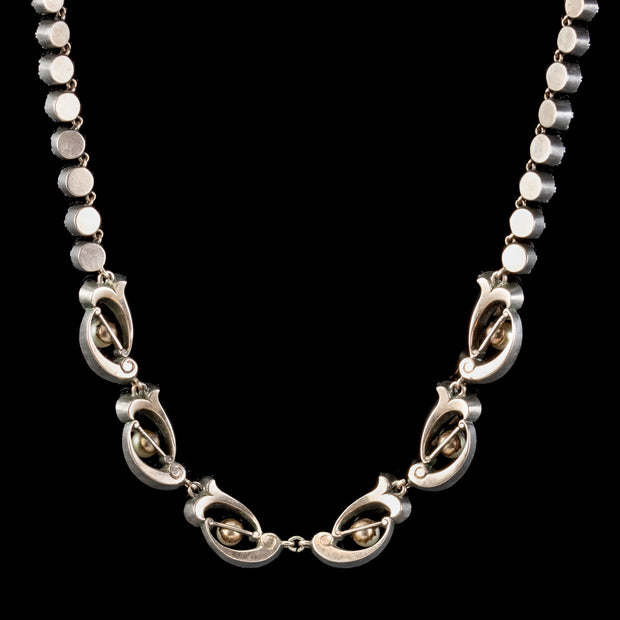 Antique Edwardian Paste Pearl Riviere Necklace Silver Circa 1905 back