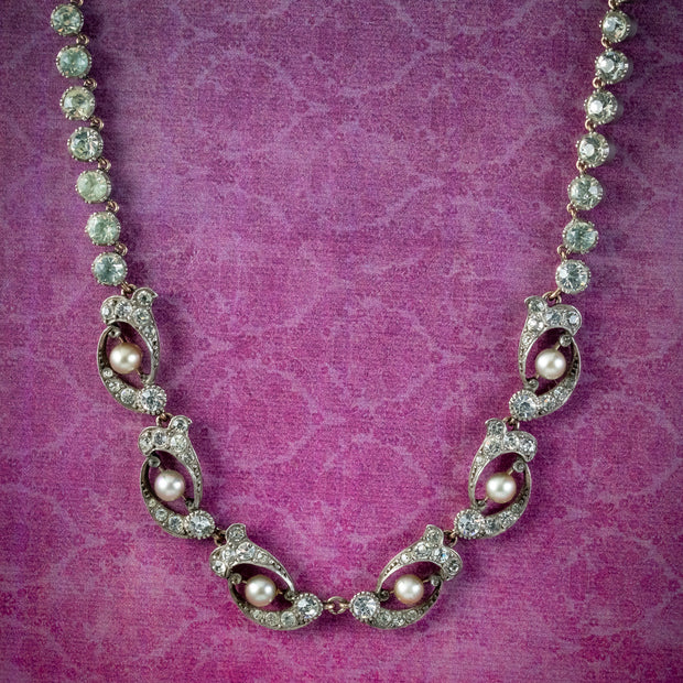 Antique Edwardian Paste Pearl Riviere Necklace Silver Circa 1905 cover