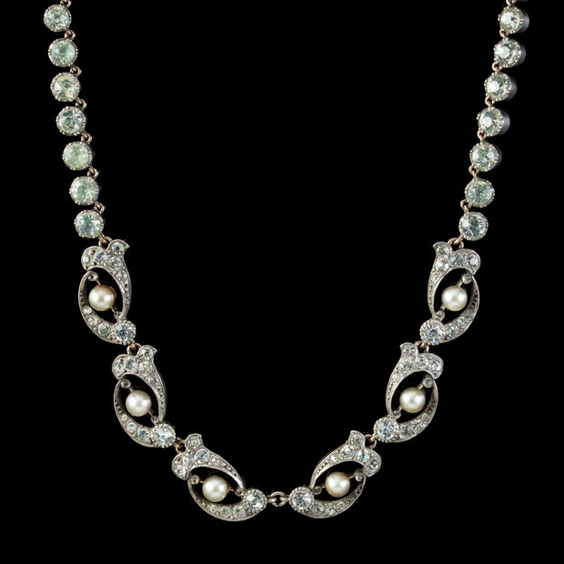 Antique Edwardian Paste Pearl Riviere Necklace Silver Circa 1905 front