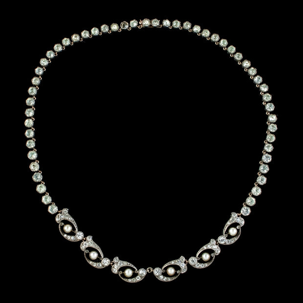 Antique Edwardian Paste Pearl Riviere Necklace Silver Circa 1905 front 3