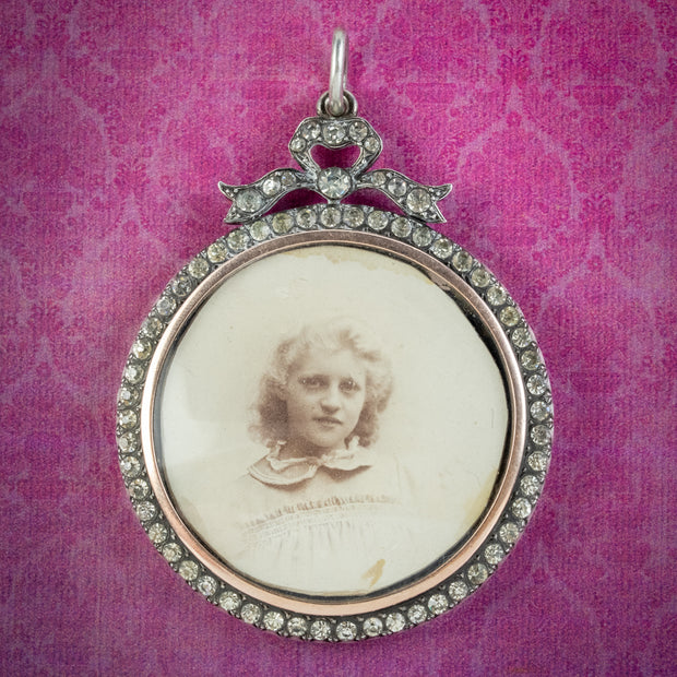 Antique Edwardian Paste Photo Locket Pendant Sterling Silver Circa 1915