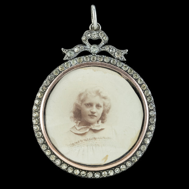 Antique Edwardian Paste Photo Locket Pendant Sterling Silver Circa 1915
