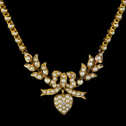 Antique Edwardian Pearl Diamond Heart Swag Necklace 18ct Gold Circa 1905