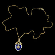 Antique Edwardian Pearl Heart Pendant Necklace 18ct Gold Blue Enamel