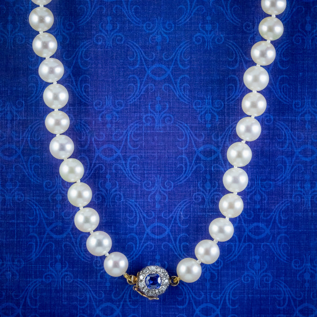 Antique Edwardian Pearl Necklace Sapphire Diamond Clasp Circa 1910