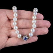 Antique Edwardian Pearl Necklace Sapphire Diamond Clasp Circa 1910