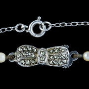 Antique Edwardian Pearl Necklace Silver Bow Clasp Circa 1910 clasp