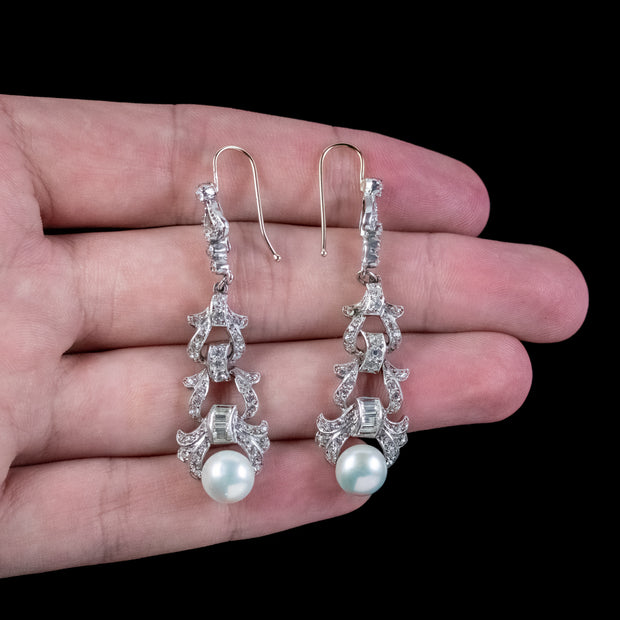 Antique Edwardian Pearl Paste Drop Earrings Silver Circa 1910