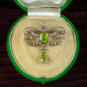 Antique Edwardian Peridot Diamond Brooch 18ct Gold Silver