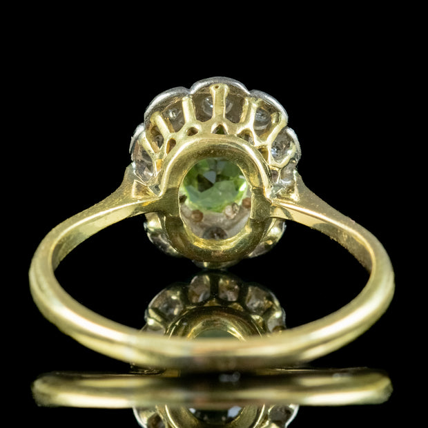 Antique Edwardian Peridot Diamond Cluster Ring 1.2ct Peridot