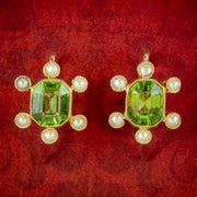 Antique Edwardian Peridot Pearl Earrings 15ct Gold 