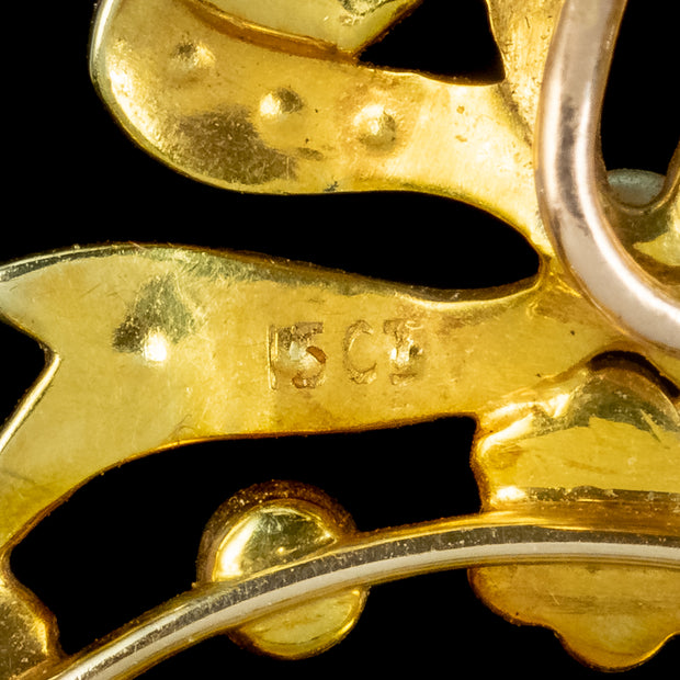Antique Edwardian Peridot Pearl Pendant 15ct Gold