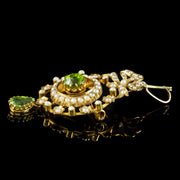 Antique Edwardian Peridot Pearl Pendant 15ct Gold