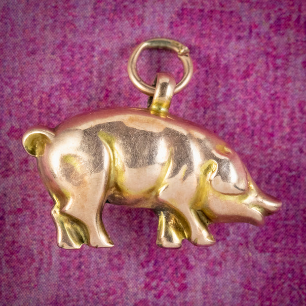 Antique Edwardian Pig Charm Pendant 9ct Gold Circa 1905