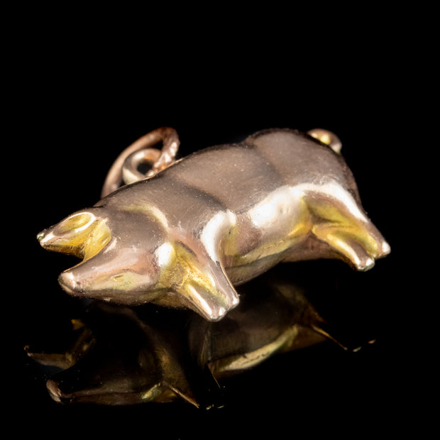 Antique Edwardian Pig Charm Pendant 9ct Gold Dated 1910