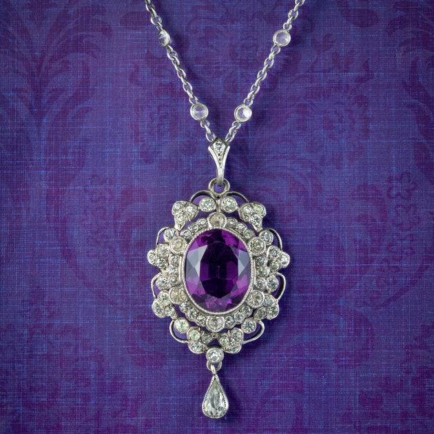 Antique Edwardian Purple Paste Pendant Necklace Silver – Laurelle ...