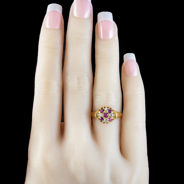 Antique Edwardian Ruby Diamond Cluster Ring Dated 1910