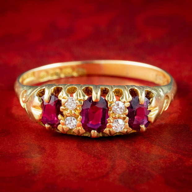Antique Edwardian Ruby Diamond Ring Dated 1919