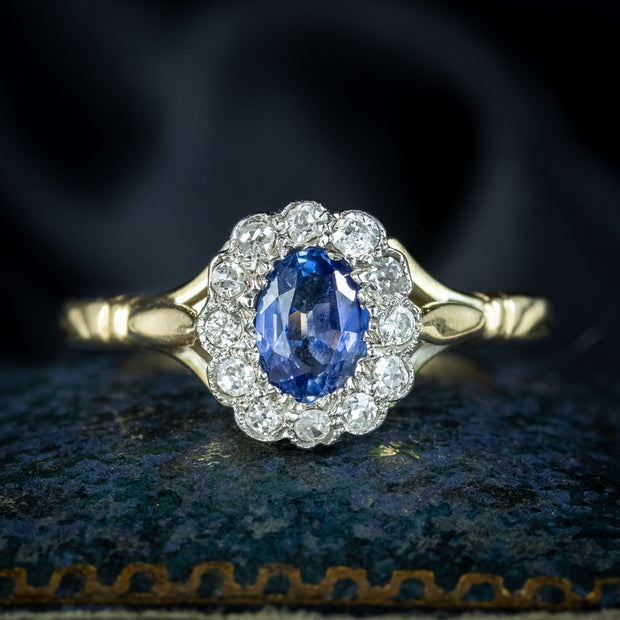 Antique Edwardian Sapphire Diamond Daisy Cluster Ring 0.50ct Sapphire