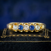 Antique Edwardian Sapphire Diamond Five Stone Ring Dated 1909